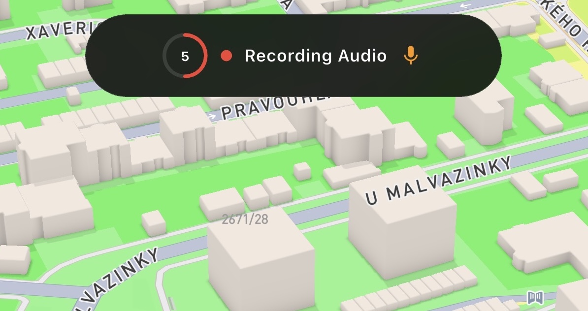 Obrazovka HushMap s krátkým průběhem měření nad mapou.